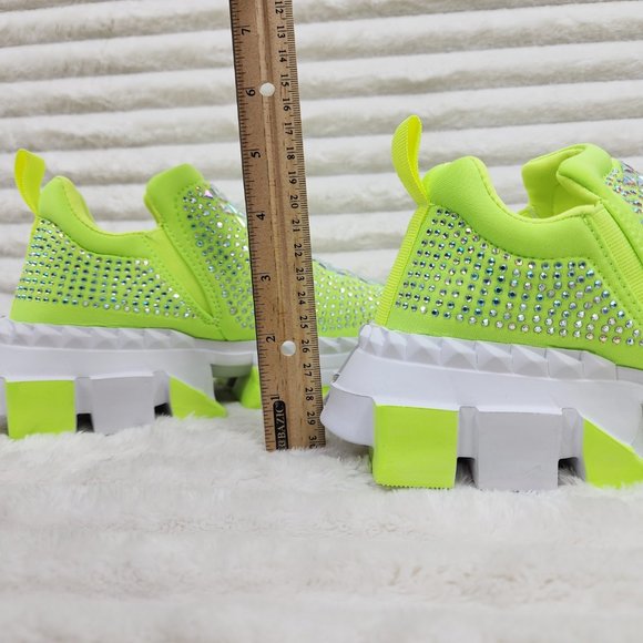 Presto Light Weight Slip on Neon Yellow Rhinestone Sneakers - Running Shoes J - Picture 12 of 14